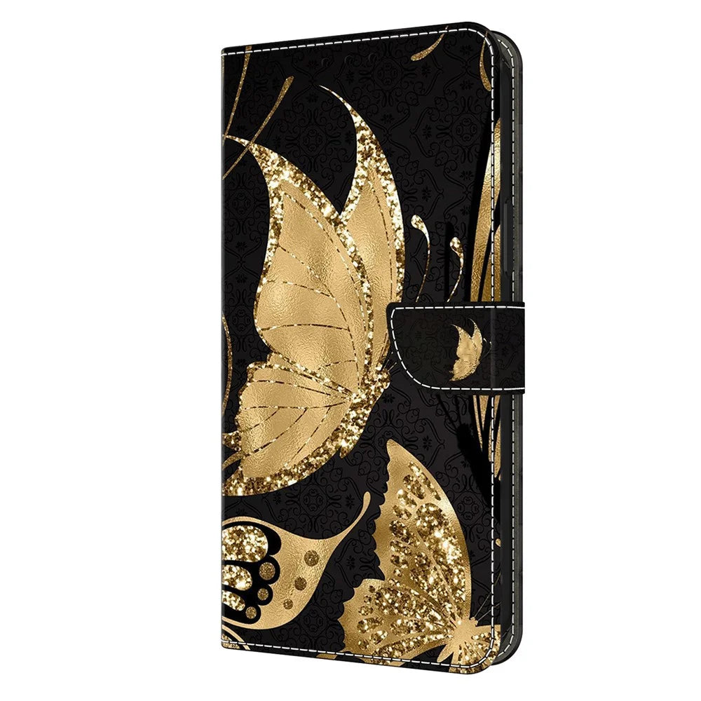 For Samsung Galaxy A14 5G / A14 4G Case Anti-Drop Wallet Phone Case with Stand - Golden Butterfly - 6