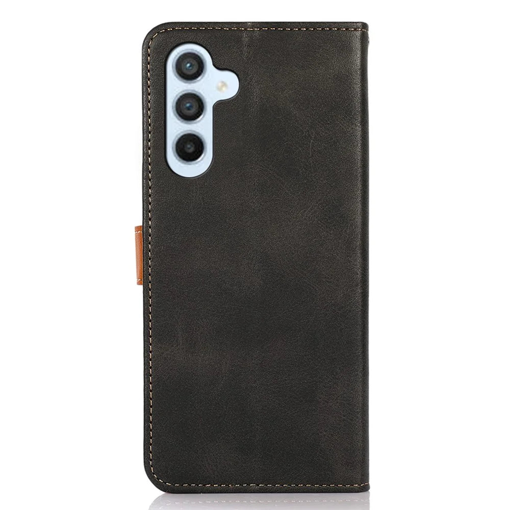 KHAZNEH For Samsung Galaxy A15 4G Case Cowhide Texture PU Leather Stand Phone Cover - Black - 7