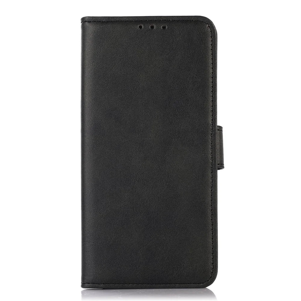 For Samsung Galaxy A15 4G Case Cowhide Texture Leather Cell Phone Stand Cover - Black - 6