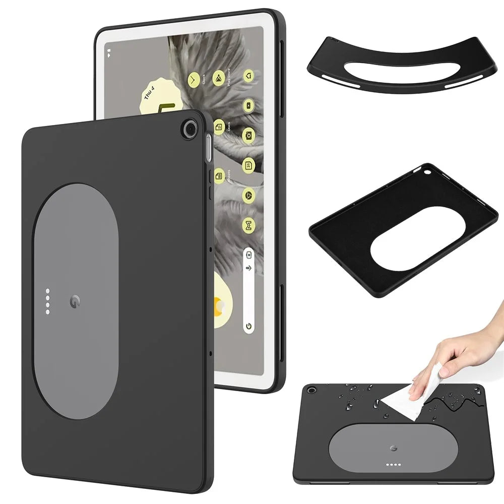 For Google Pixel Tablet Protective Cover Liquid Silicone Microfiber Lining Cushion Tablet Case - Black - 2