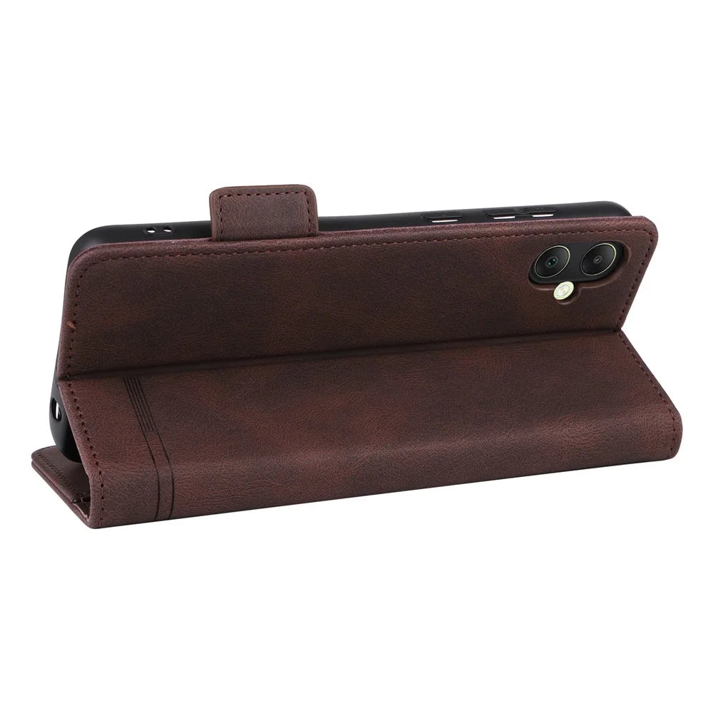 For Samsung Galaxy A05 4G Case PU Leather Stand Mobile Phone Wallet Cover - Coffee - 4