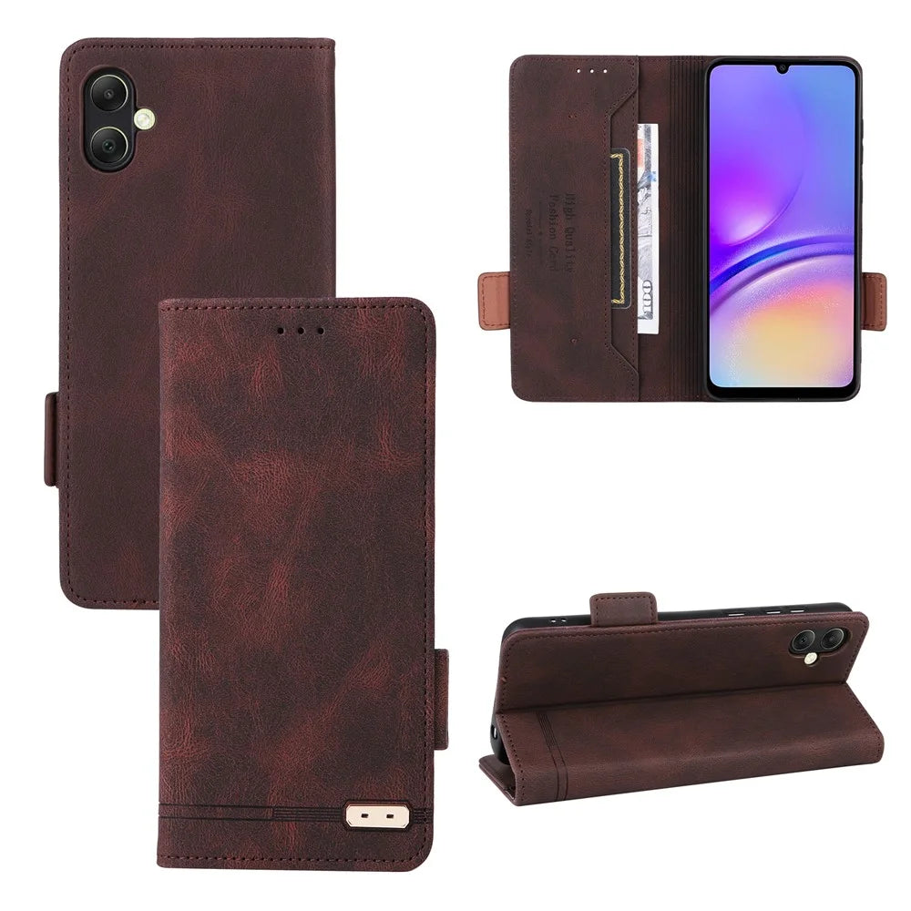 For Samsung Galaxy A05 4G Case PU Leather Stand Mobile Phone Wallet Cover - Coffee - 7