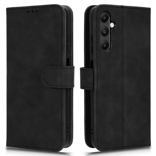 For Samsung Galaxy A05s 4G Case Skin-touch PU Leather Wallet Stand Phone Cover - Black - 1