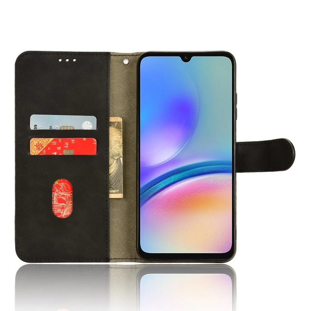 For Samsung Galaxy A05s 4G Case Skin-touch PU Leather Wallet Stand Phone Cover - Black - 2