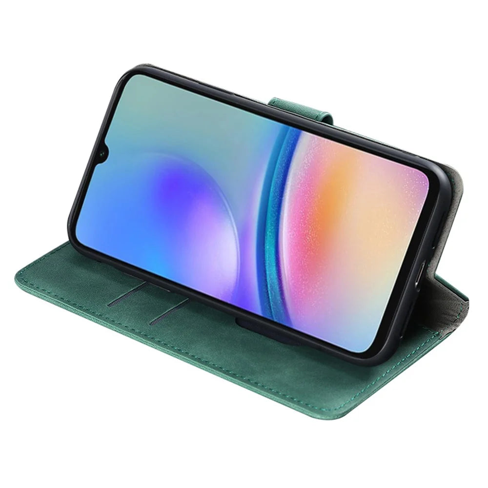 For Samsung Galaxy A05s 4G Case Skin-touch PU Leather Wallet Stand Phone Cover - Black - 3