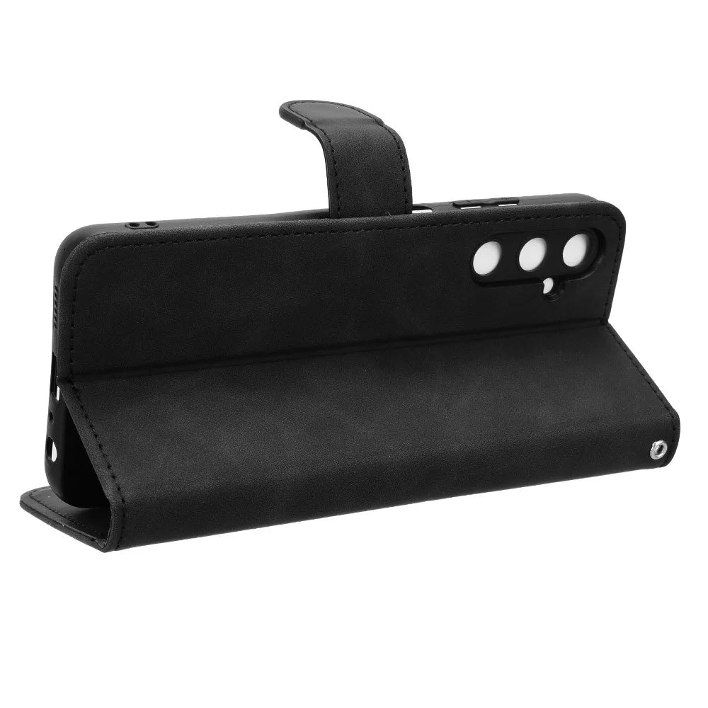 For Samsung Galaxy A05s 4G Case Skin-touch PU Leather Wallet Stand Phone Cover - Black - 4