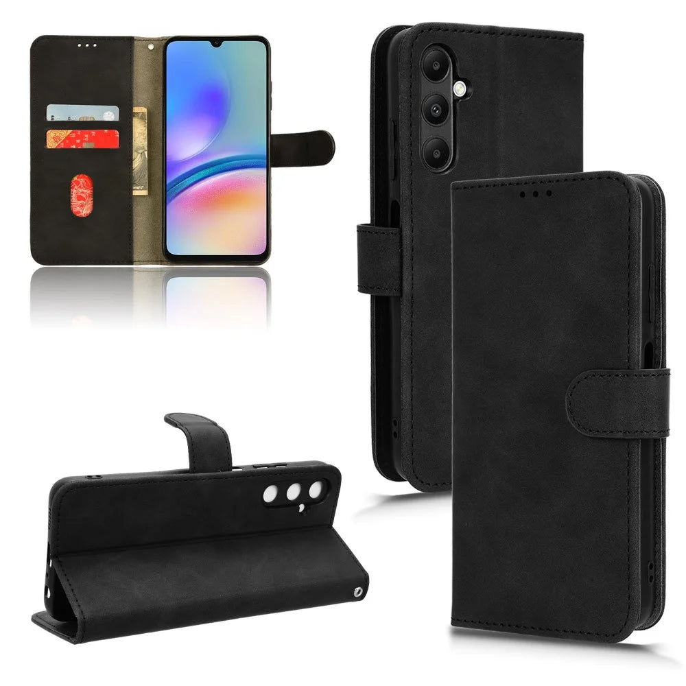 For Samsung Galaxy A05s 4G Case Skin-touch PU Leather Wallet Stand Phone Cover - Black - 7