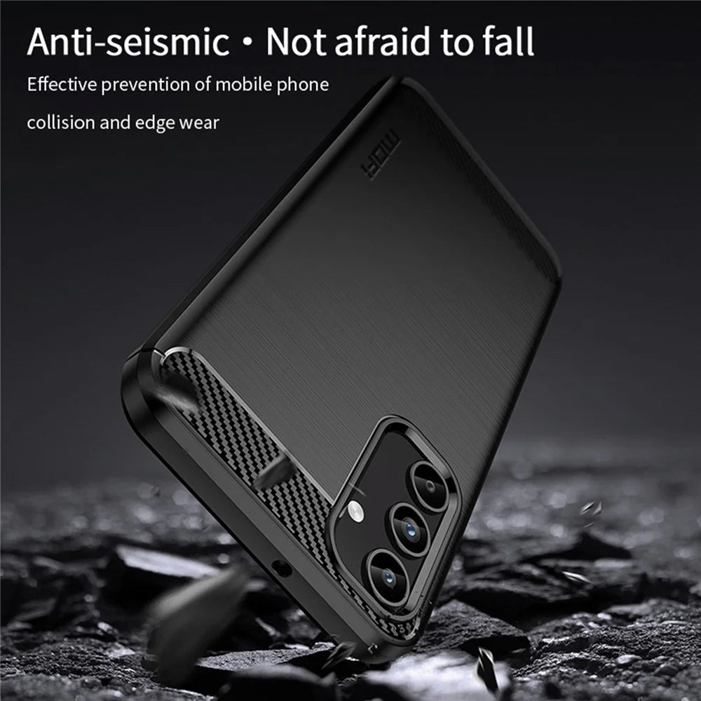 MOFI JK TPU Series-1 For Samsung Galaxy A15 4G Case Carbon Fiber Texture Phone Cover TPU Shell - Black - 5