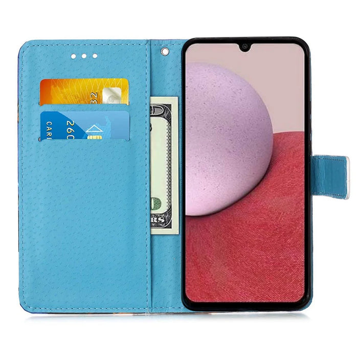 For Samsung Galaxy A15 4G Leather Case with Strap and Card Holder Pattern Printing Phone Stand Cover - Mandala Flower - 2