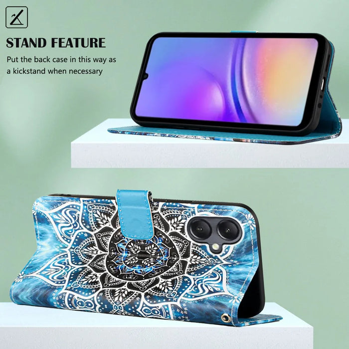 For Samsung Galaxy A15 4G Leather Case with Strap and Card Holder Pattern Printing Phone Stand Cover - Mandala Flower - 4