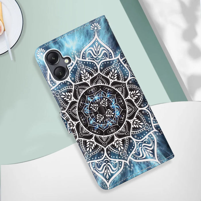 For Samsung Galaxy A15 4G Leather Case with Strap and Card Holder Pattern Printing Phone Stand Cover - Mandala Flower - 5