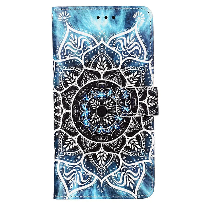 For Samsung Galaxy A15 4G Leather Case with Strap and Card Holder Pattern Printing Phone Stand Cover - Mandala Flower - 6