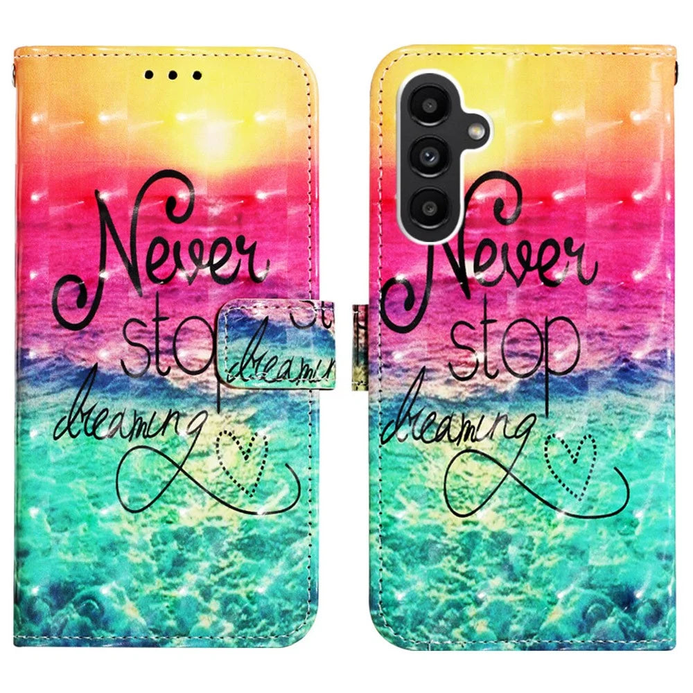For Samsung Galaxy A15 4G 4G Leather Case 3D Pattern Printing Wallet Stand Mobile Cover with Strap - Never Stop Dreaming - 1