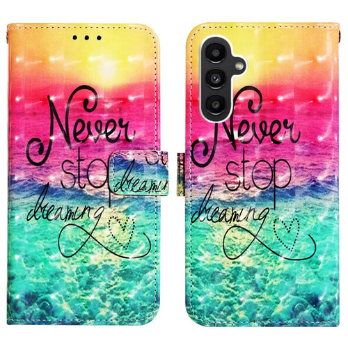For Samsung Galaxy A15 4G 4G Leather Case 3D Pattern Printing Wallet Stand Mobile Cover with Strap - Never Stop Dreaming - 1