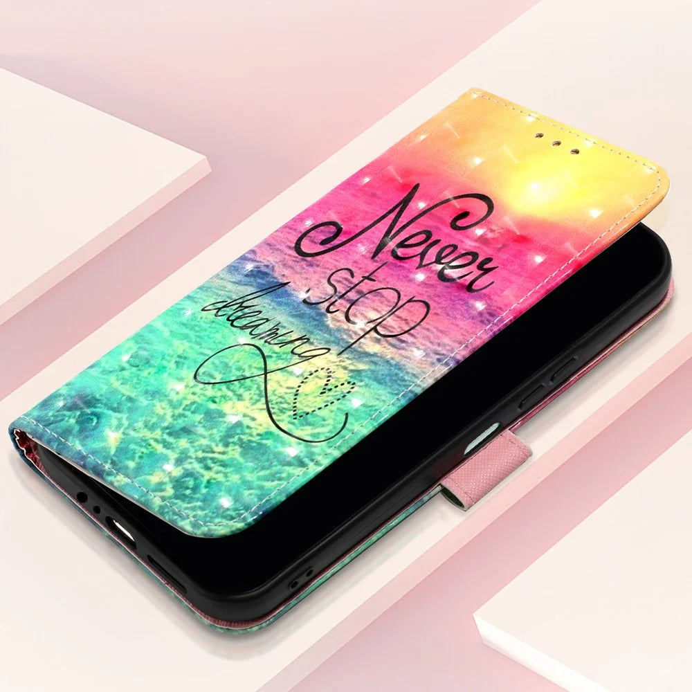 For Samsung Galaxy A15 4G 4G Leather Case 3D Pattern Printing Wallet Stand Mobile Cover with Strap - Never Stop Dreaming - 4