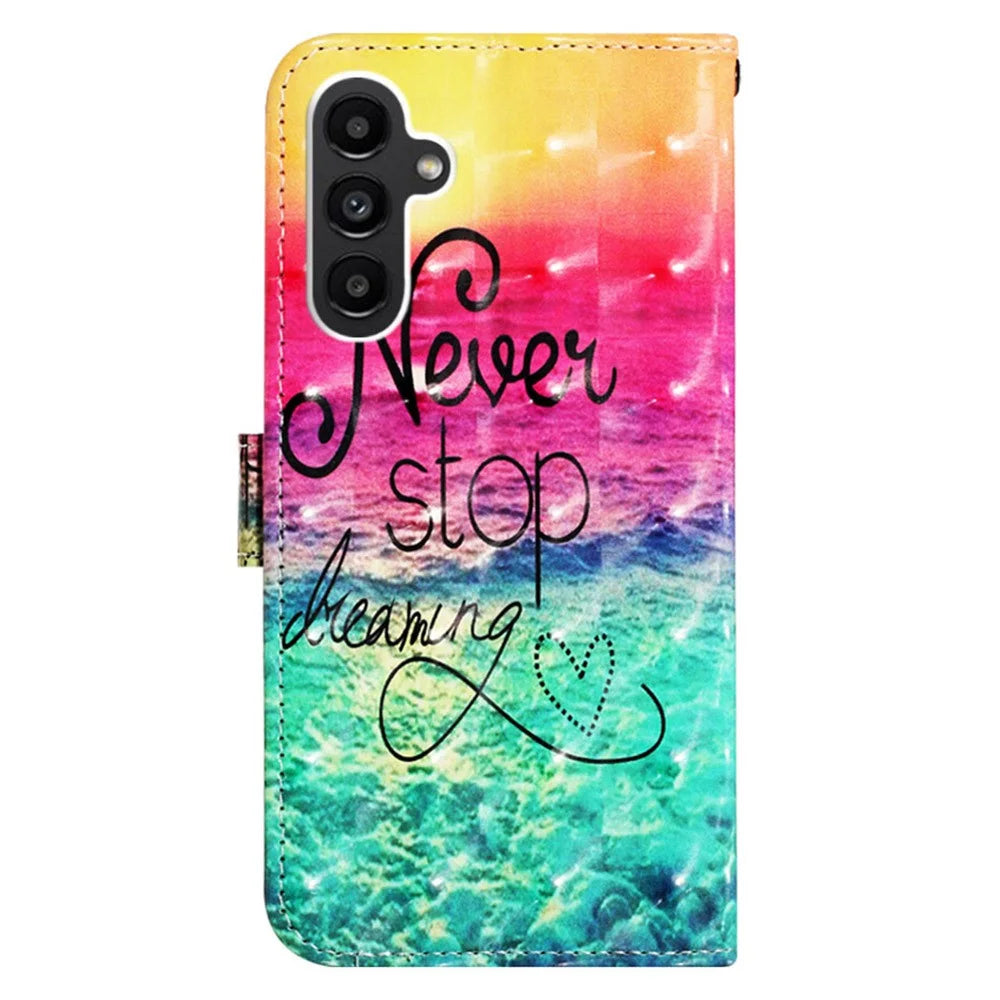 For Samsung Galaxy A15 4G 4G Leather Case 3D Pattern Printing Wallet Stand Mobile Cover with Strap - Never Stop Dreaming - 7