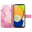 For Samsung Galaxy A15 4G Case with Strap Marble Pattern Leather Phone Cover Card Holder - Pink+Purple+Gold LS001 - 2