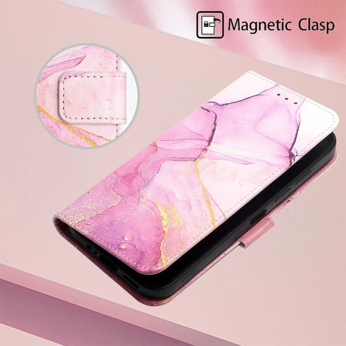 For Samsung Galaxy A15 4G Case with Strap Marble Pattern Leather Phone Cover Card Holder - Pink+Purple+Gold LS001 - 5