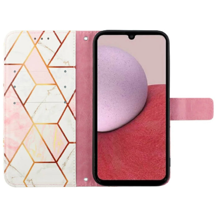 For Samsung Galaxy A05s 4G Leather Case with Shoulder Strap Marble Pattern Phone Stand Cover - Pink+White LS002 - 2