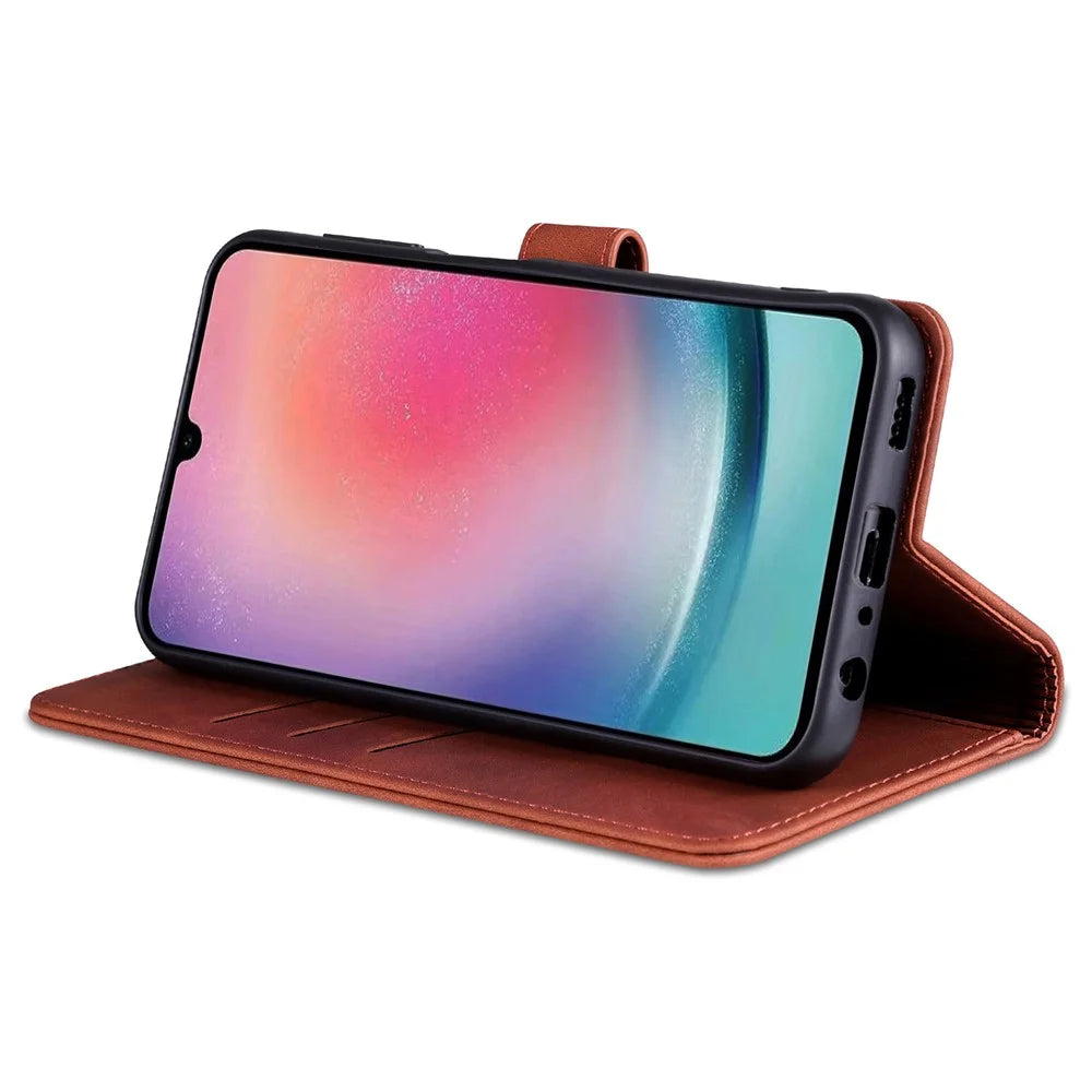 AZNS For Samsung Galaxy A25 5G (Global) (161.0 x 76.5 x 8.3mm) Case Leather Flip Stand Wallet Cover - Brown - 3