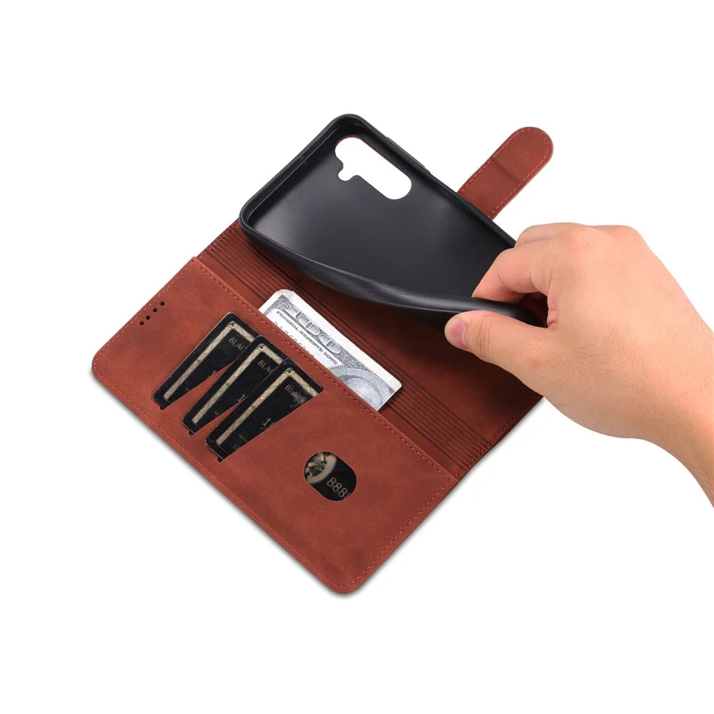 AZNS For Samsung Galaxy A25 5G (Global) (161.0 x 76.5 x 8.3mm) Case Leather Flip Stand Wallet Cover - Brown - 5