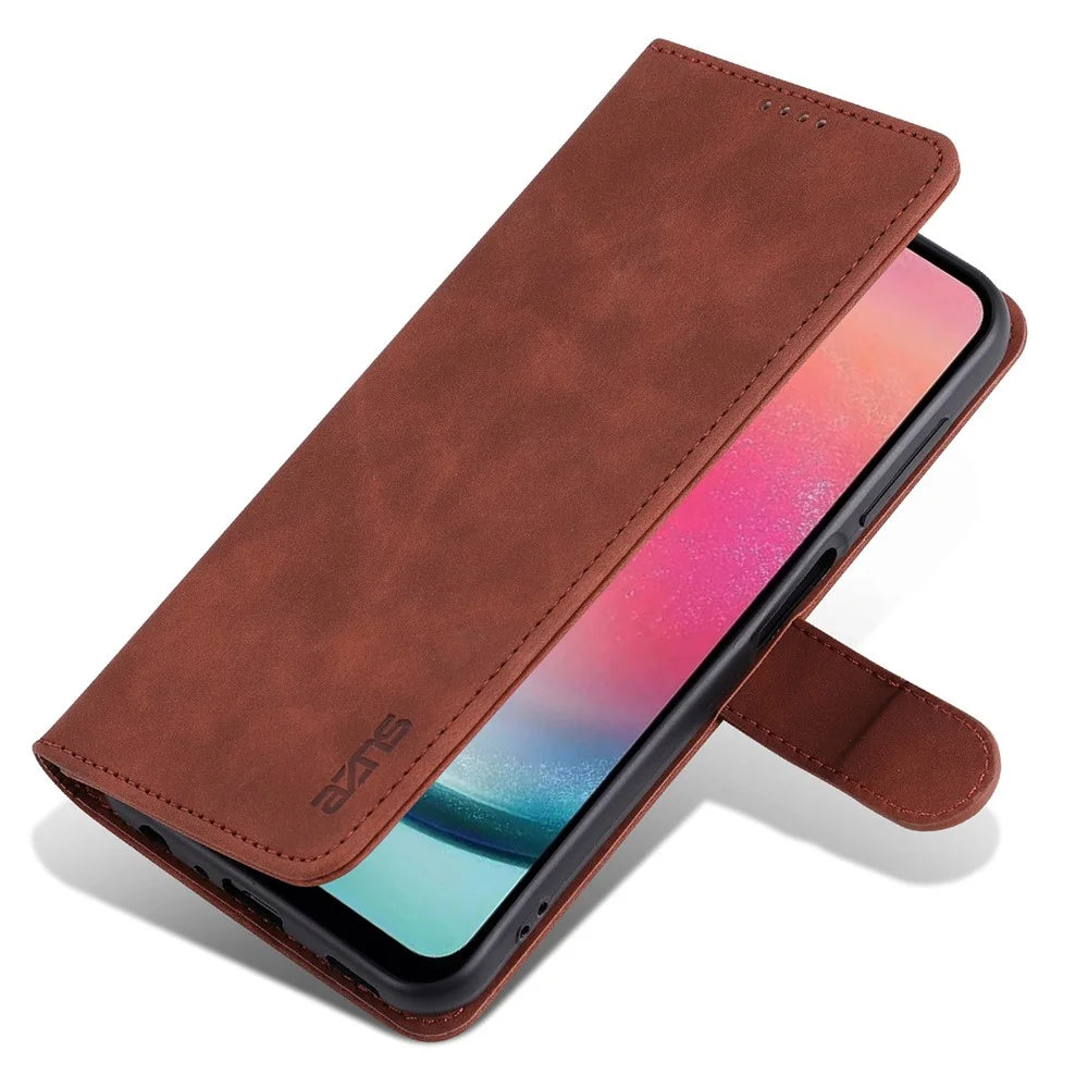 AZNS For Samsung Galaxy A25 5G (Global) (161.0 x 76.5 x 8.3mm) Case Leather Flip Stand Wallet Cover - Brown - 6