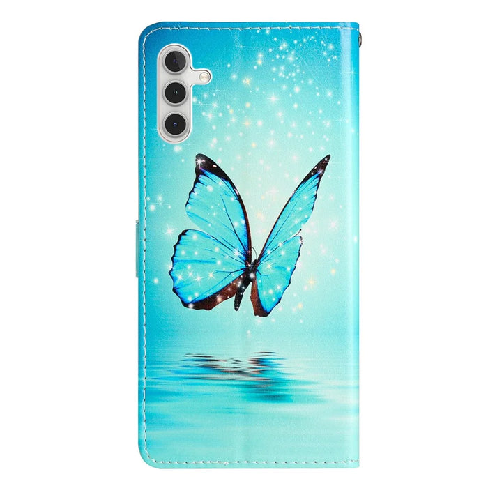 For Samsung Galaxy A15 5G Case Wallet PU Leather Pattern Print Phone Cover - Blue Butterfly - 7