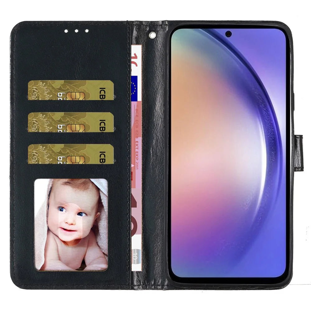 For Samsung Galaxy A15 5G Case PU Leather Wallet Glittery Phone Cover - Black - 2