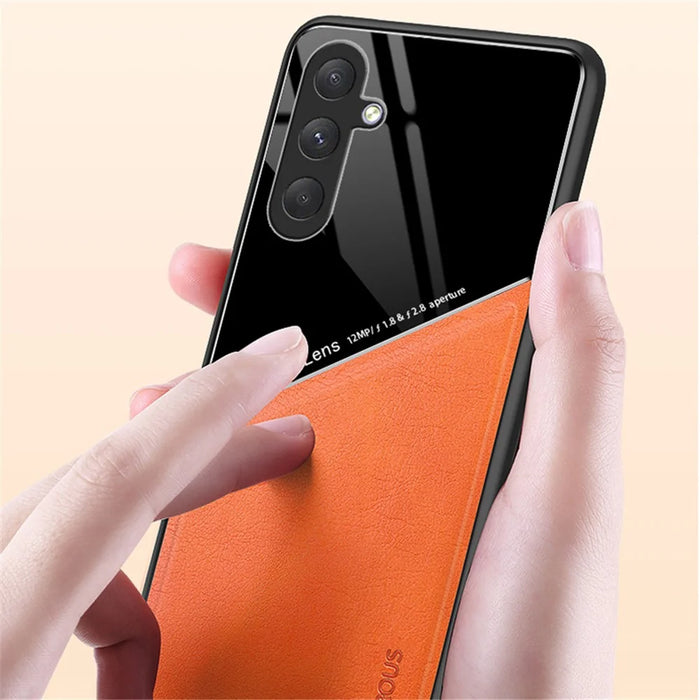 For Samsung Galaxy M54 5G / F54 5G Case Precise Cutout Leather Coated TPU+PC Phone Cover - Orange - 3