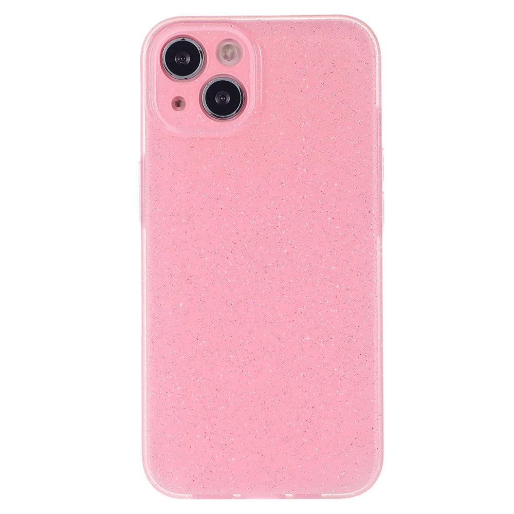 For iPhone 15 Case Jelly TPU Glittery Powder Anti-scratch Phone Back Cover - Pink - 1