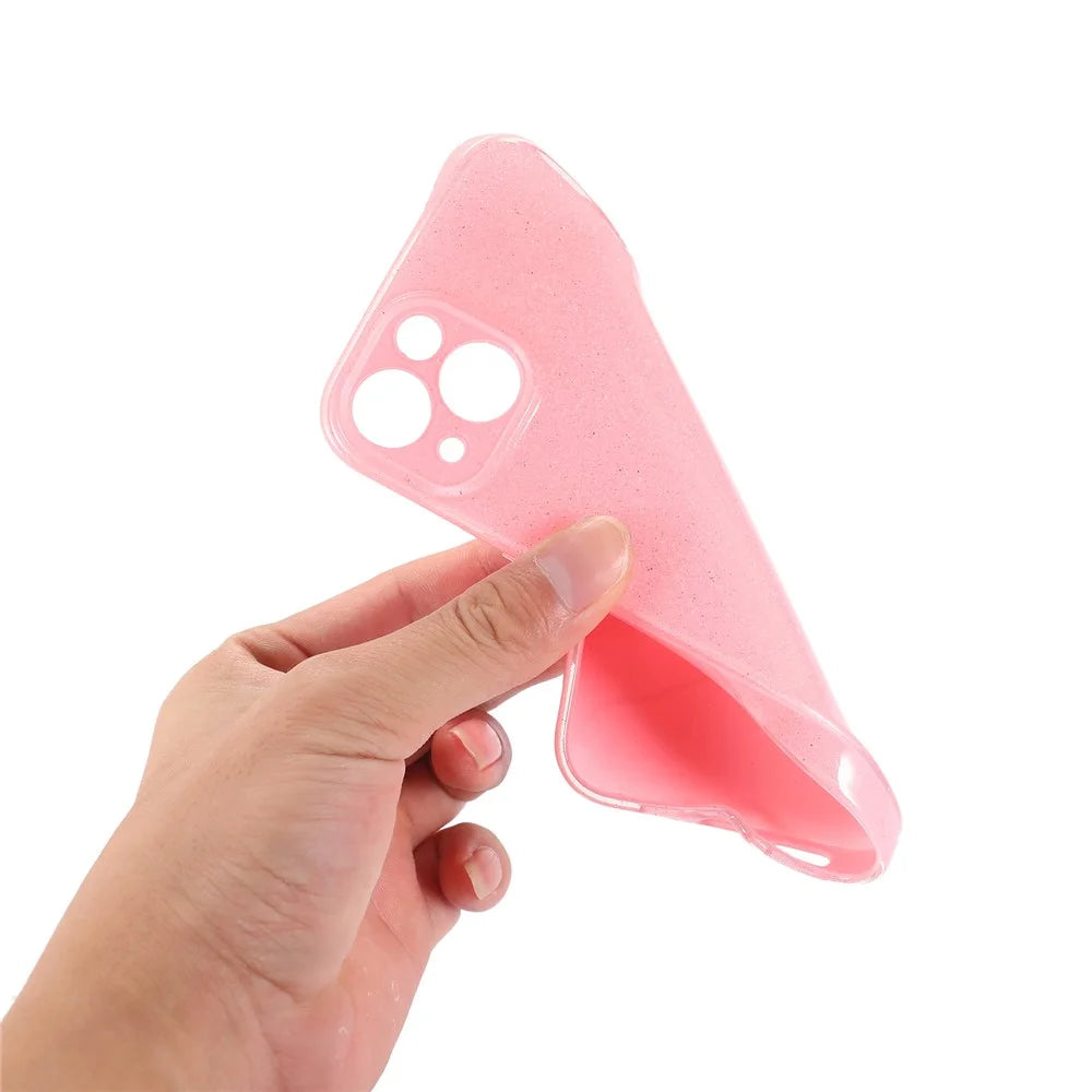 For iPhone 15 Case Jelly TPU Glittery Powder Anti-scratch Phone Back Cover - Pink - 2