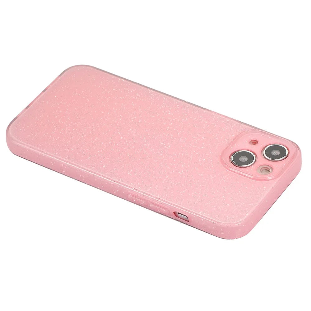 For iPhone 15 Case Jelly TPU Glittery Powder Anti-scratch Phone Back Cover - Pink - 3