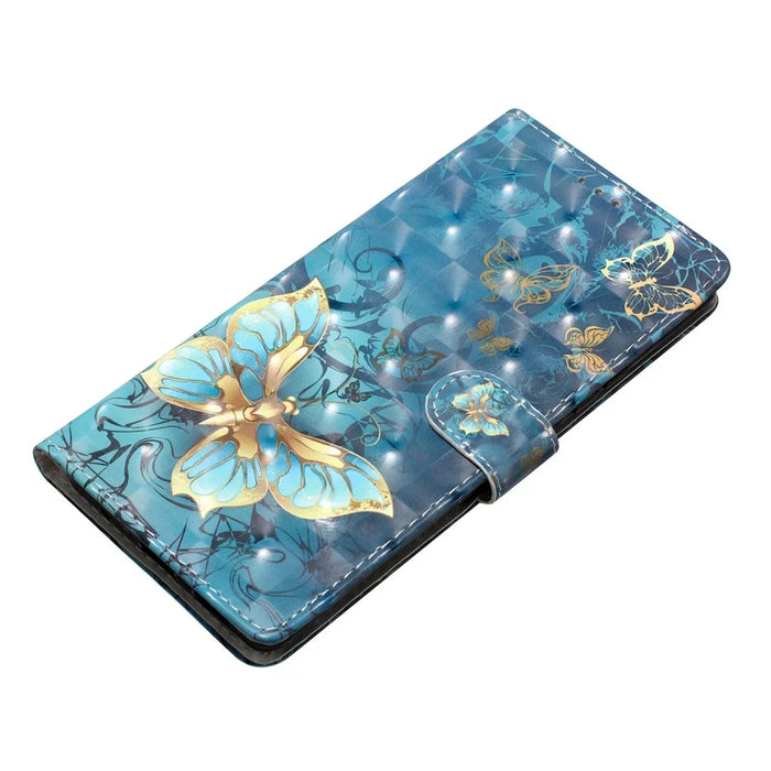 For Samsung Galaxy A12 Case Wallet PU Leather 3D Pattern Phone Cover with Strap - Butterfly - 4