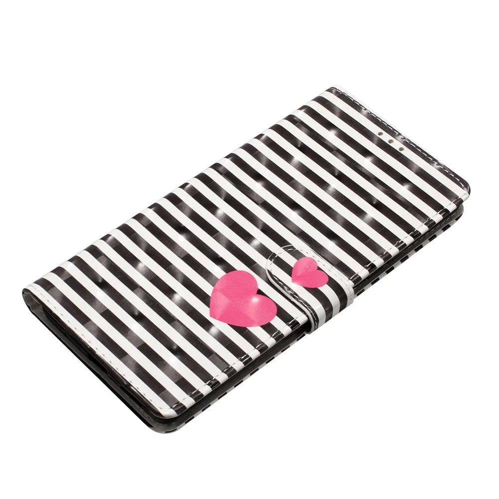 For Samsung Galaxy S23 FE Case Wallet PU Leather 3D Pattern Printing Phone Cover - Stripes / Heart - 4