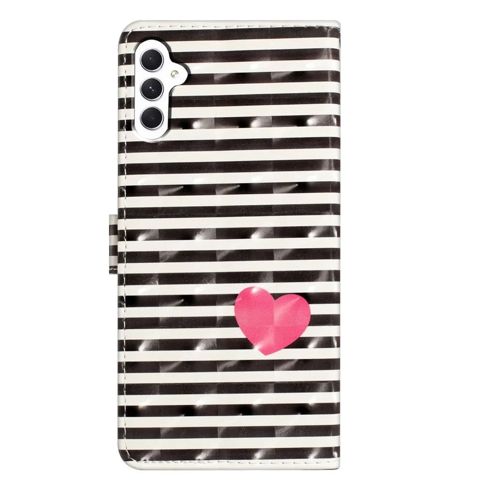 For Samsung Galaxy S23 FE Case Wallet PU Leather 3D Pattern Printing Phone Cover - Stripes / Heart - 6