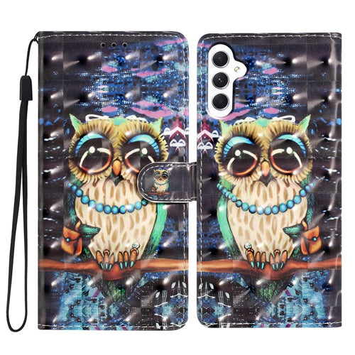 For Samsung Galaxy A25 5G (Global) (161.0 x 76.5 x 8.3mm) Case PU Leather 3D Pattern Flip Wallet Phone Cover - Owl - 1