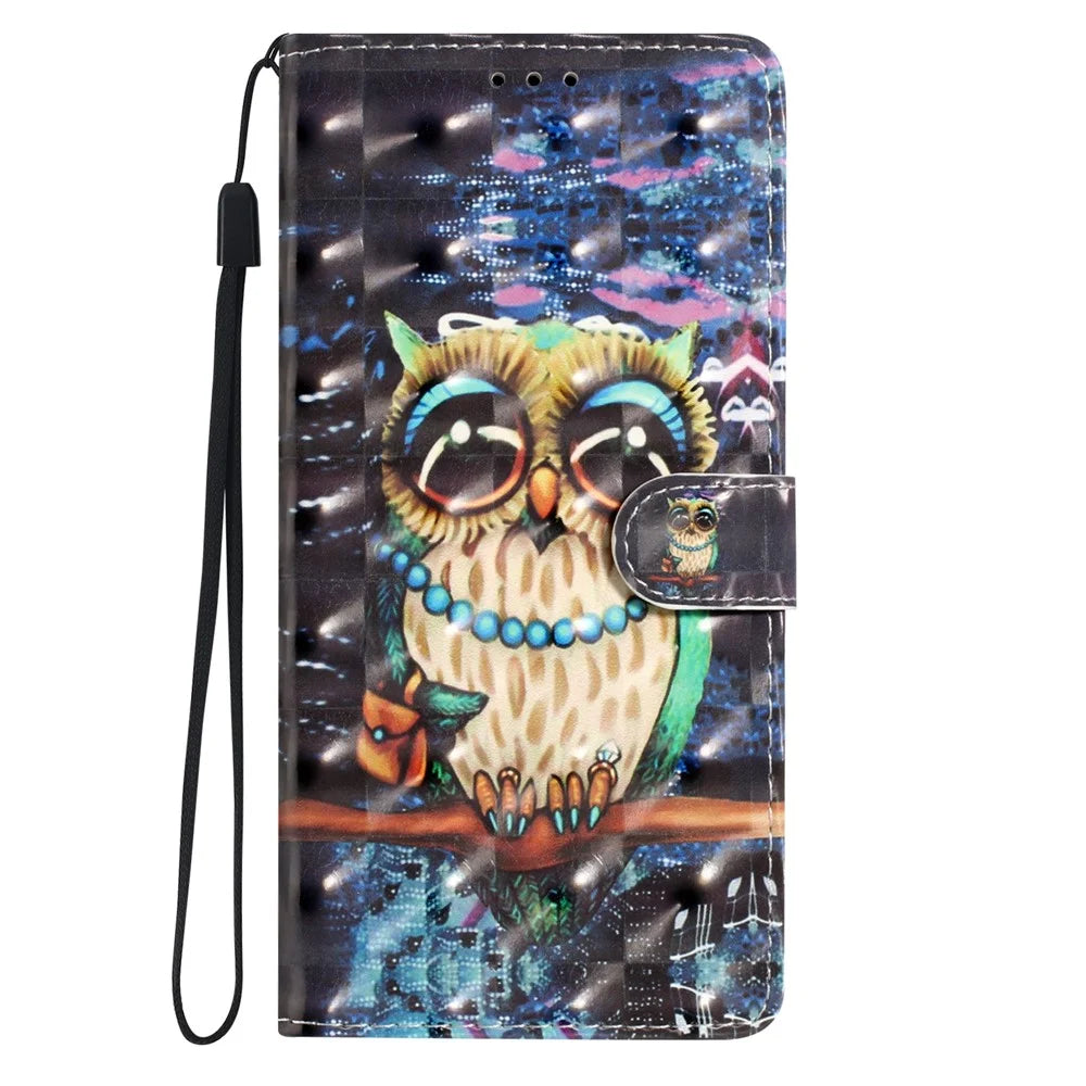For Samsung Galaxy A25 5G (Global) (161.0 x 76.5 x 8.3mm) Case PU Leather 3D Pattern Flip Wallet Phone Cover - Owl - 5