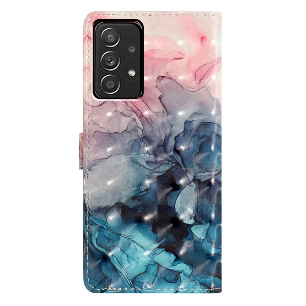 For Samsung Galaxy A73 5G Case 3D Pattern Printing PU Leather Magnetic Flip Phone Cover - Pink Blue Marble - 6