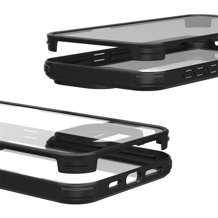 For iPhone 15 Clear Phone Case Tempered Glass + Silicone Frame Double-Sided Protective Cover - Black - 4