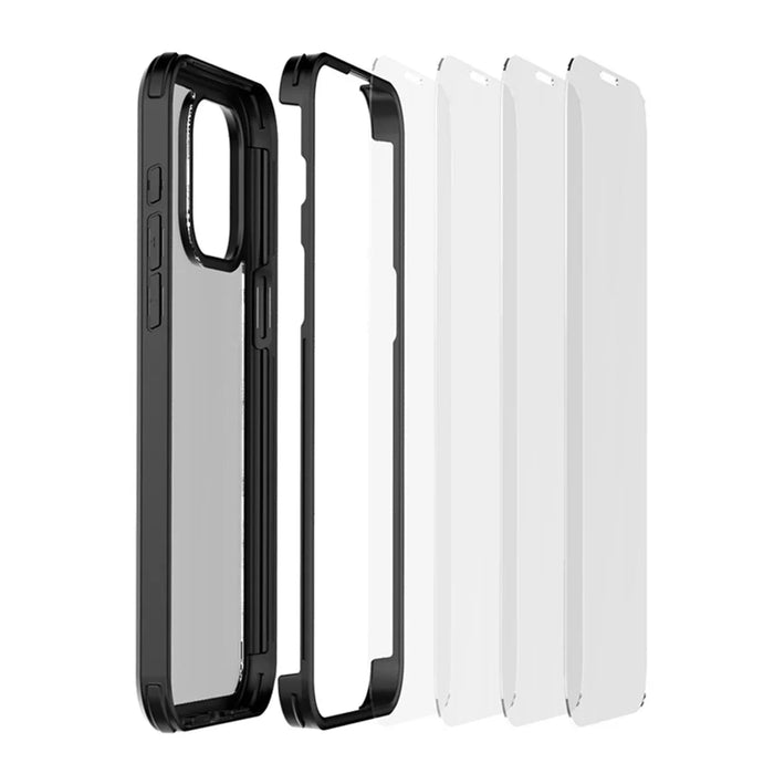 For iPhone 15 Clear Phone Case Tempered Glass + Silicone Frame Double-Sided Protective Cover - Black - 5