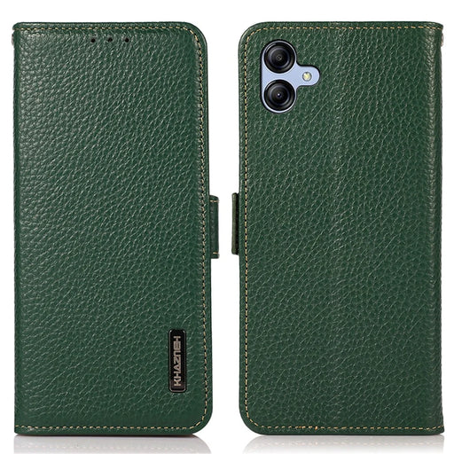 KHAZNEH For Samsung Galaxy A05 4G Phone Case Wallet Stand RFID Blocking Genuine Cow Leather Cover - Green - 1