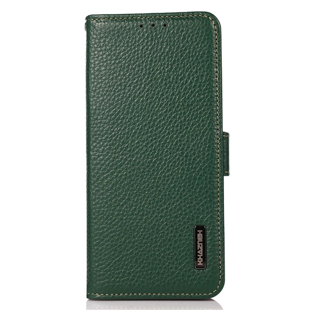 KHAZNEH For Samsung Galaxy A05 4G Phone Case Wallet Stand RFID Blocking Genuine Cow Leather Cover - Green - 7
