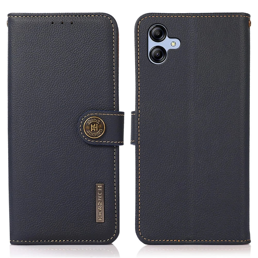 KHAZNEH For Samsung Galaxy A05 4G Case Wallet RFID Blocking Genuine Cow Leather Phone Cover - Blue - 1