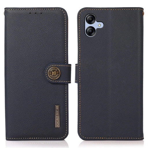 KHAZNEH For Samsung Galaxy A05 4G Case Wallet RFID Blocking Genuine Cow Leather Phone Cover - Blue - 1