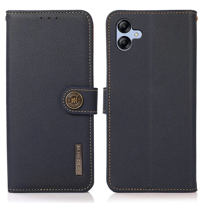 KHAZNEH For Samsung Galaxy A05 4G Case Wallet RFID Blocking Genuine Cow Leather Phone Cover - Blue - 1