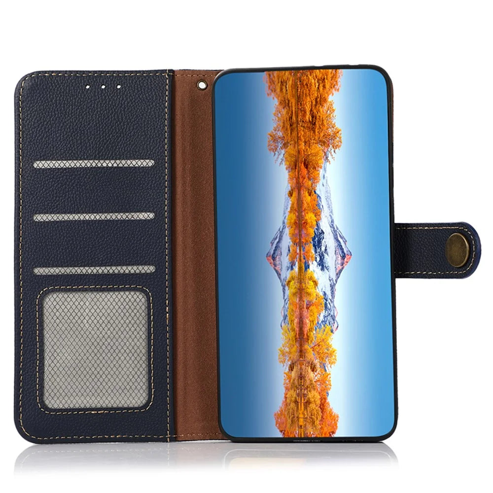 KHAZNEH For Samsung Galaxy A05 4G Case Wallet RFID Blocking Genuine Cow Leather Phone Cover - Blue - 2