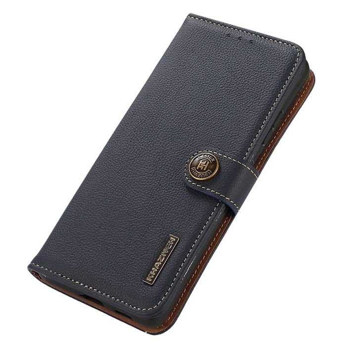 KHAZNEH For Samsung Galaxy A05 4G Case Wallet RFID Blocking Genuine Cow Leather Phone Cover - Blue - 6