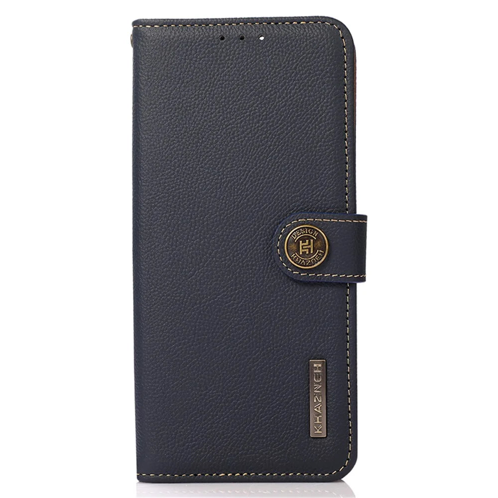 KHAZNEH For Samsung Galaxy A05 4G Case Wallet RFID Blocking Genuine Cow Leather Phone Cover - Blue - 7