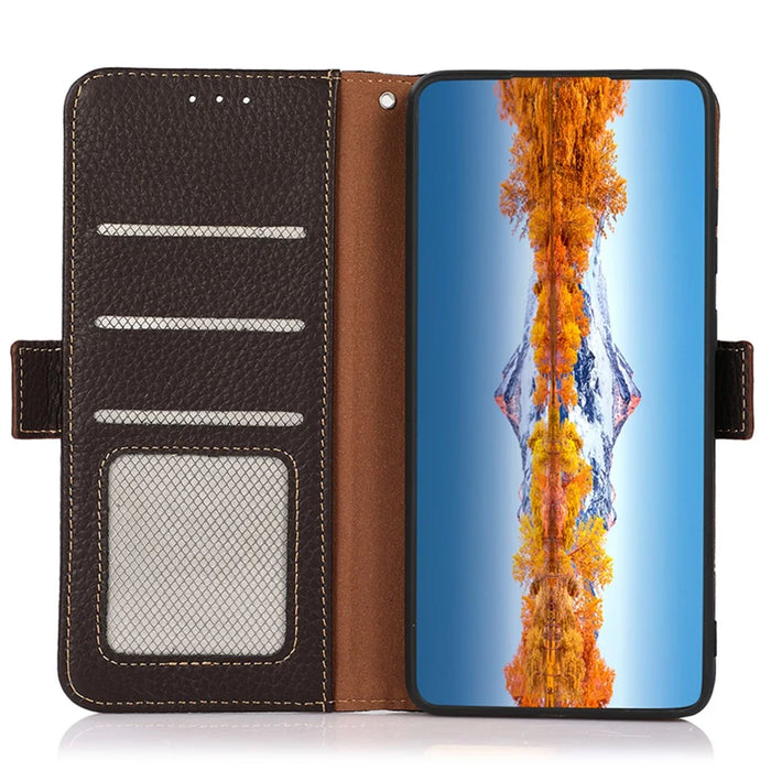 KHAZNEH For Samsung Galaxy A05s 4G Case Genuine Cow Leather Phone Cover Wallet Stand RFID Blocking Shell - Brown - 2