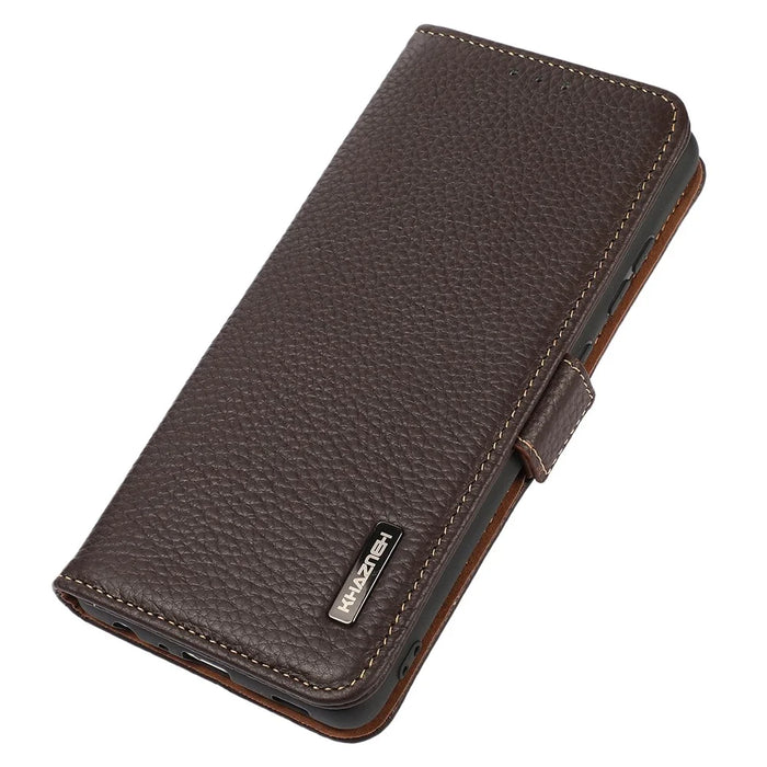 KHAZNEH For Samsung Galaxy A05s 4G Case Genuine Cow Leather Phone Cover Wallet Stand RFID Blocking Shell - Brown - 6